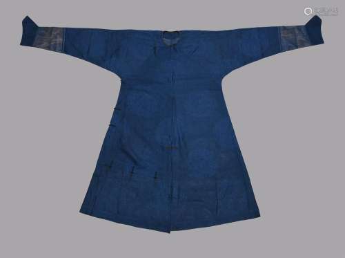 A rare Chinese Manchu blue summer gauze courtiers riding rob...