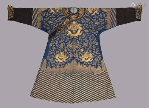 A Chinese blue satin silk dragon robe