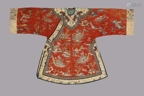 A orange-red Chinese crepe silk Han Chinese womens robe