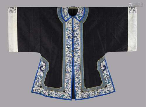 A Chinese front opening charcoal grey silk summer damask jac...