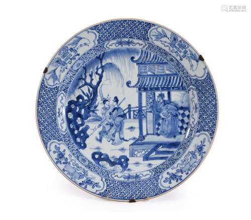 A Chinese blue and white phoenix pavilion dish