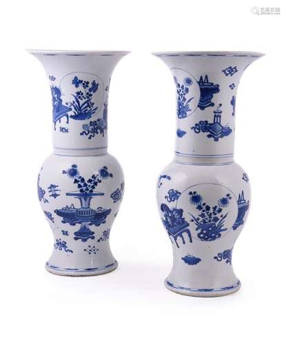 A pair of Chinese blue and white Phoenix-Tail vases