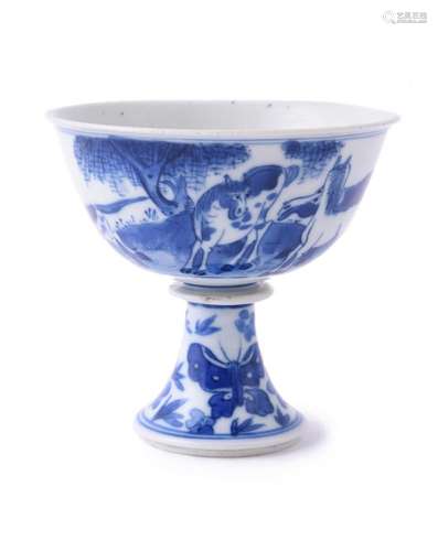 A Chinese blue and white horse stem cup