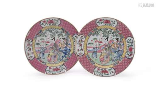 A pair of Chinese Famille Rose plates