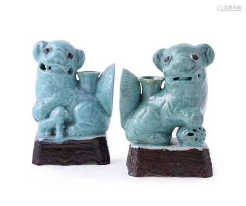 A pair of Chinese robins egg glazed incense holders