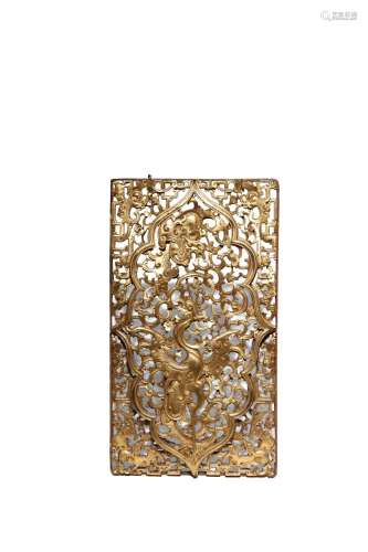 A CHINESE GILT-WOOD RECTANGULAR 'DRAGON AND PHOENIX' PANEL