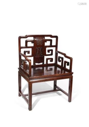 A CHINESE HARDWOOD OPEN ARMCHAIR