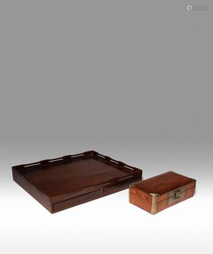A CHINESE RECTANGULAR SCHOLAR'S TRAY AND A BOX