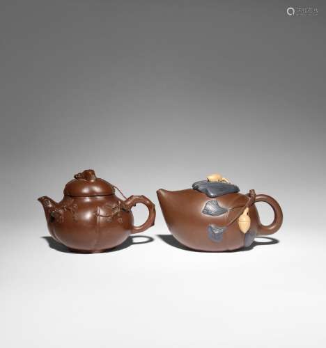 TWO CHINESE YIXING TEAPOTS AND COVERS