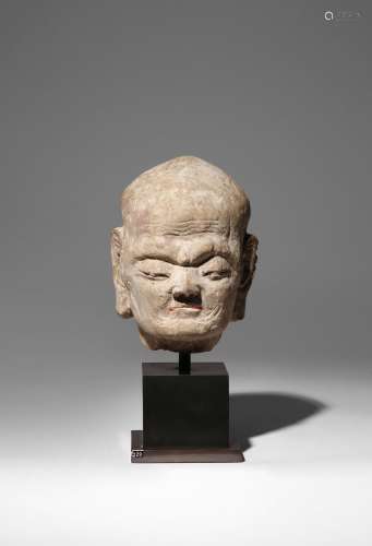 A CHINESE SANDSTONE HEAD OF LOHAN TAMRA BHADRA