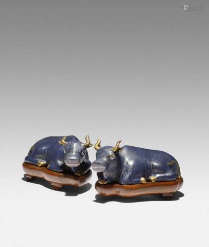 A PAIR OF CHINESE CLOISONNE MODELS OF WATER BUFFALO
