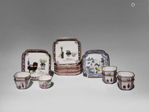 A COLLECTION OF CHINESE CANTON ENAMEL CUPS AND DISHES