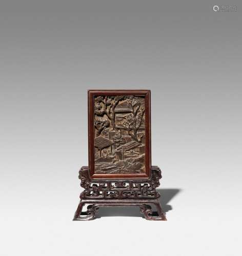 A CHINESE CARVED HARDWOOD SMALL TABLE SCREEN