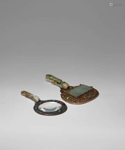 A CHINESE MAGNIFYING GLASS AND A HAND MIRROR