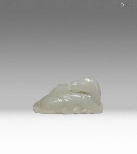 A CHINESE PALE CELADON JADE CARVING OF A LONG MA