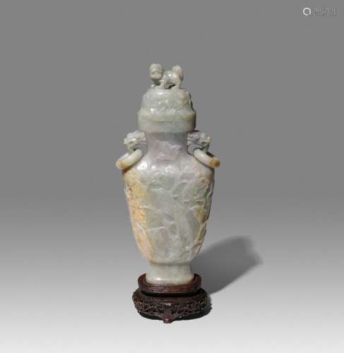 A CHINESE JADEITE ARCHAISTIC VASE AND COVER