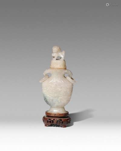 A SMALL CHINESE JADEITE ARCHAISTIC VASE AND COVER