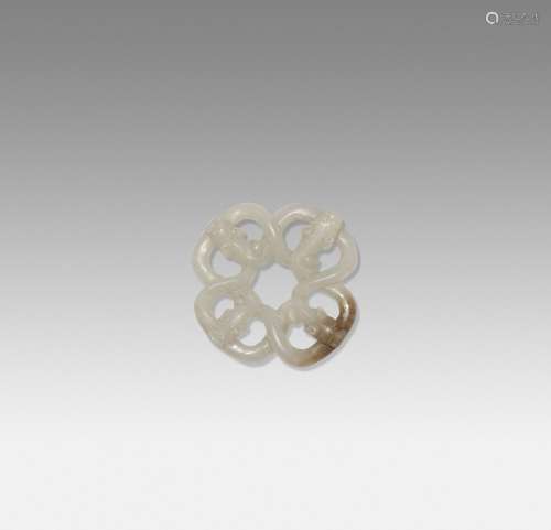 A CHINESE PALE CELADON JADE OPENWORK 'CHILONG' PENDANT