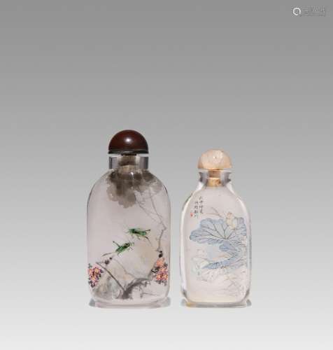 TWO CHINESE DATED INTERIOR PAINTED GLASS SNUFF BOTTLES