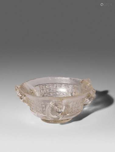 A CHINESE MOULDED GLASS 'CHILONG' BOWL