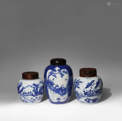 THREE CHINESE BLUE AND WHITE OVOID VASES