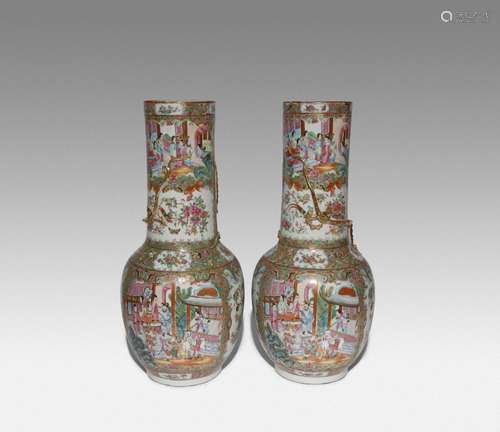 A PAIR OF LARGE CHINESE CANTON FAMILLE ROSE VASES