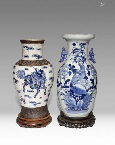 TWO CHINESE BLUE AND WHITE BALUSTER VASES