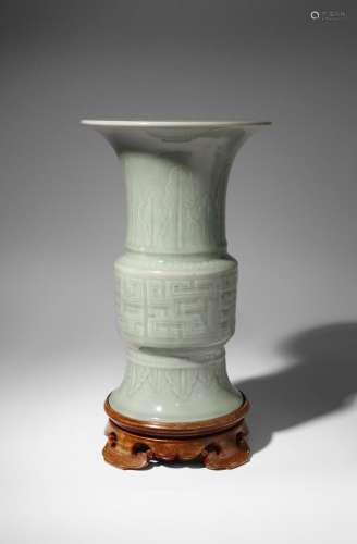 A CHINESE CELADON ARCHAISTIC GU-SHAPED VASE