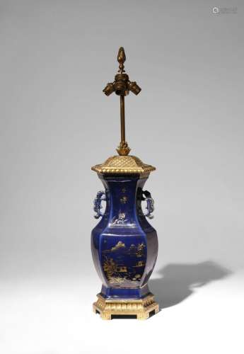 A CHINESE GILT-DECORATED BLUE-GROUND VASE
