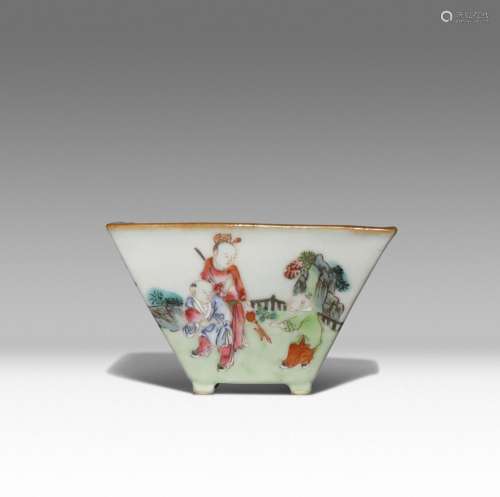 A CHINESE FAMILLE ROSE 'BOYS' SQUARE CUP