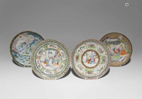 FOUR CHINESE CANTON FAMILLE ROSE PLATES