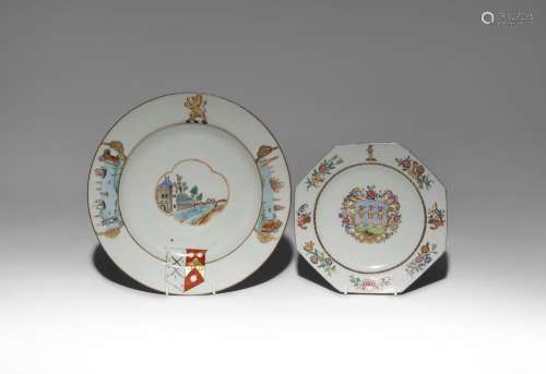TWO CHINESE ARMORIAL PLATES