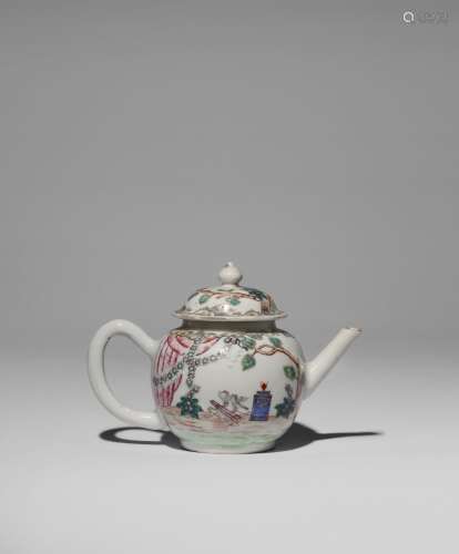 A CHINESE FAMILLE ROSE VALENTINE PATTERN TEAPOT AND COVER