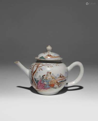 A CHINESE FAMILLE ROSE EUROPEAN SUBJECT TEAPOT AND COVER