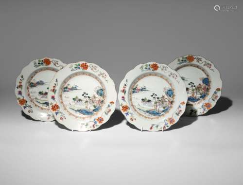 FOUR CHINESE FAMILLE ROSE SOUP PLATES