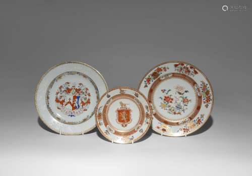 THREE CHINESE ARMORIAL PLATES