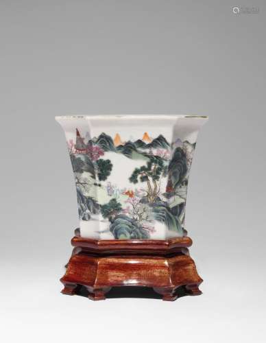 A CHINESE FAMILLE ROSE OCTAGONAL 'LANDSCAPE' JARDINIERE