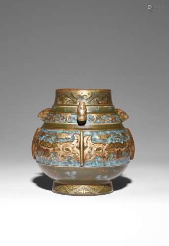A CHINESE GILT-DECORATED 'BRONZE IMITATION' ARCHAISTIC VASE,...
