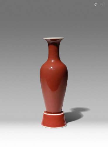 A CHINESE COPPER-RED GLAZED VASE AND STAND, LIUYEPING