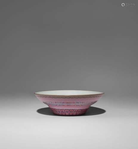 A CHINESE PINK-GROUND OGEE-SHAPED BOWL