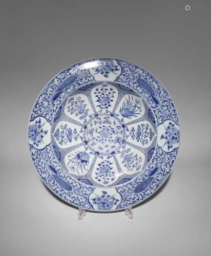 A MASSIVE CHINESE BLUE AND WHITE 'PEACOCK' DISH