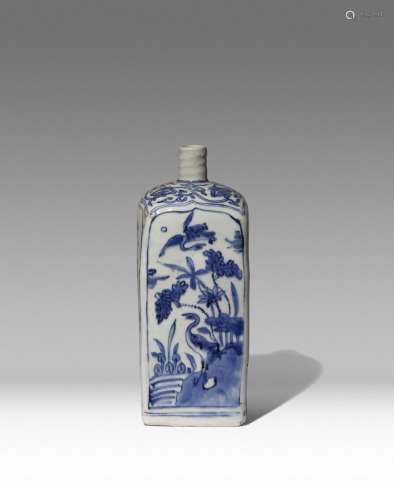 A CHINESE BLUE AND WHITE SQUARE-SECTION FLASK