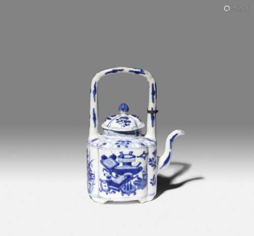 A CHINESE BLUE AND WHITE LOBED TEAPOT AND COVER