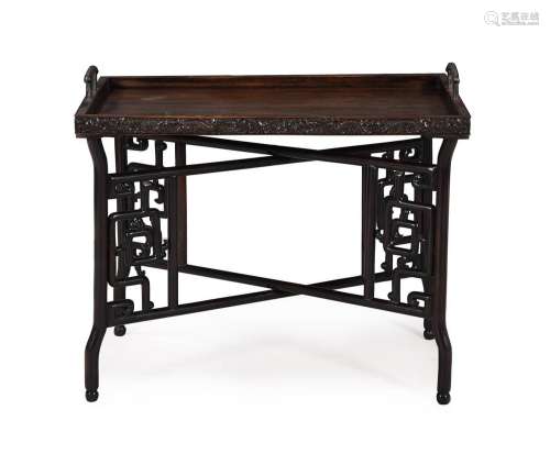 A large Chinese hardwood silver inlaid tray