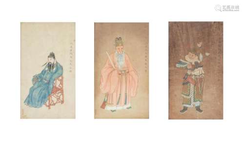 A set of three Chinese paintings of renowned ministers by Zh...