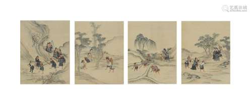 A set of four Chinese folklore paintings