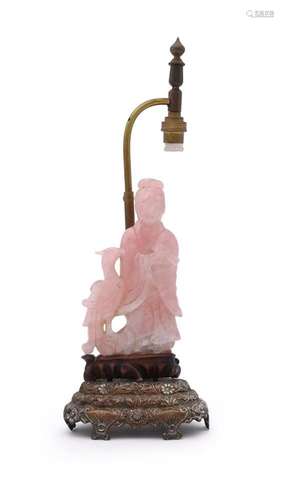 A Chinese rose quartz figure