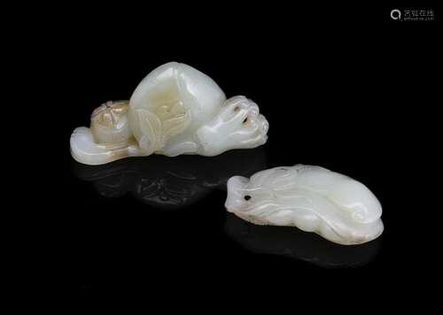 A Chinese pale celadon jade carving of bean pods