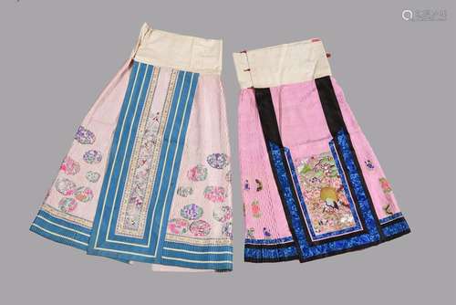 Two attractive Chinese pink summer damask silk Han skirts