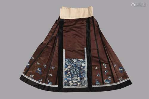 A Chinese Chestnut satin silk ground wide pleated skirt